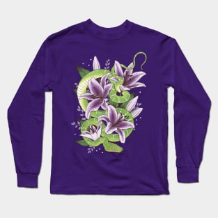 Emerald Tree Boa with Purple Stargazer Lilies Long Sleeve T-Shirt